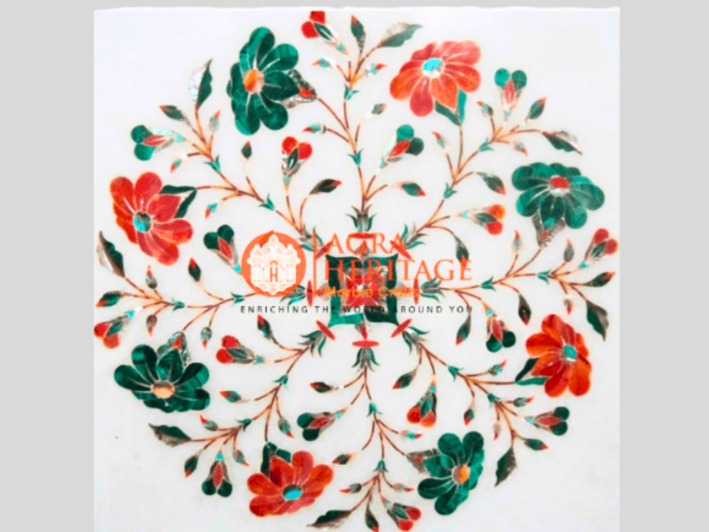 Top Carnelian Malachite Pauashell Floral White Marble Table